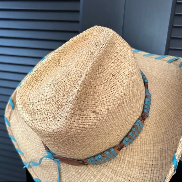 Bullhide Woven Straw Cowboy Hat With Turquoise Details, Size Small main image 8